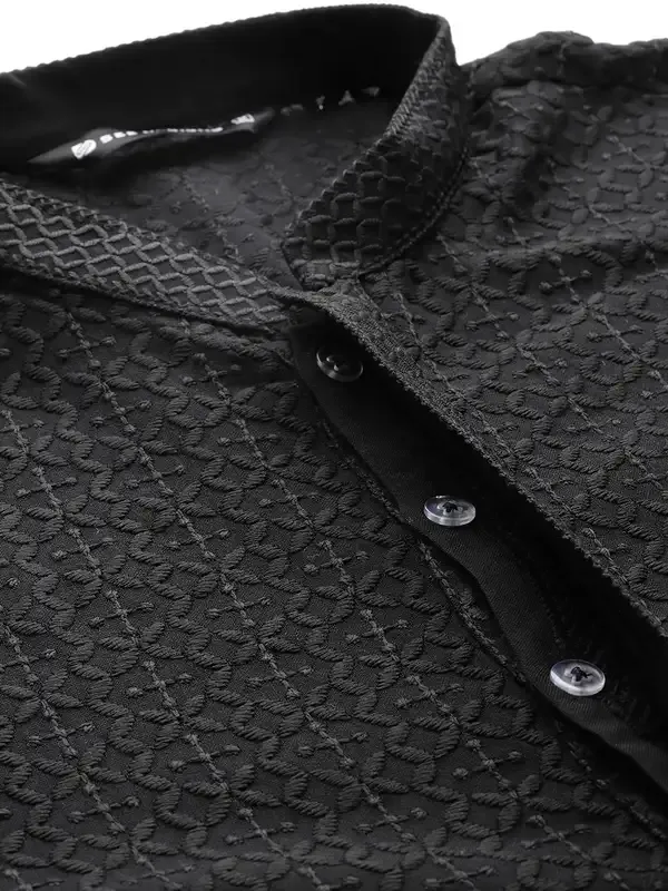 Men_Black_Embroidered_Chikankari_Rayon_Straight_Kurta_With_Pyjama