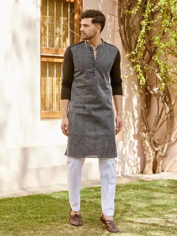 Men_Black_Cotton_Pintex_Design_Multi_Thread_Work_Kurta_With_Pyjama