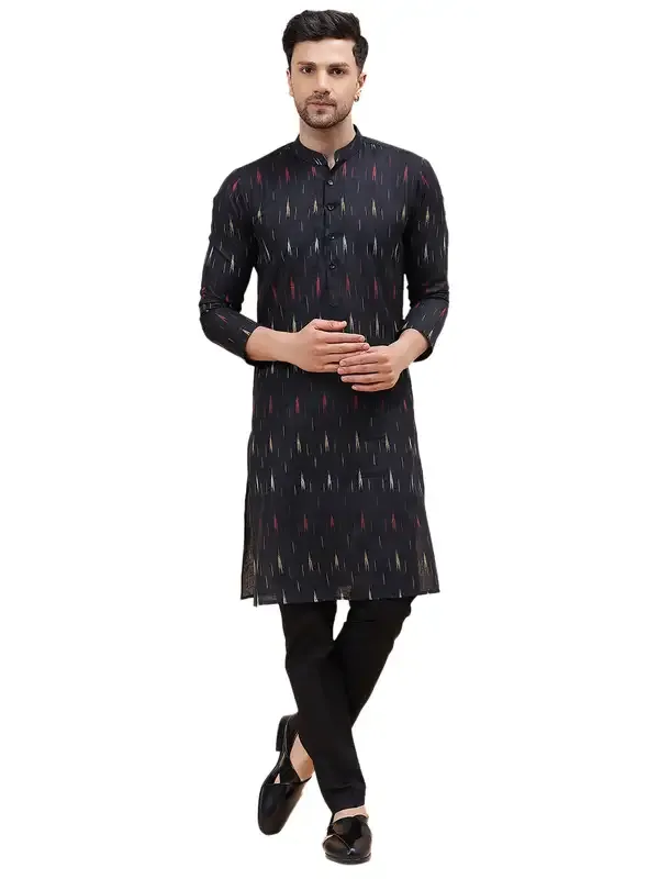 Men_Black_&_Red,_Yellow,White_Pure_Cotton_Printed_Staright_Kurta_With_Pajama