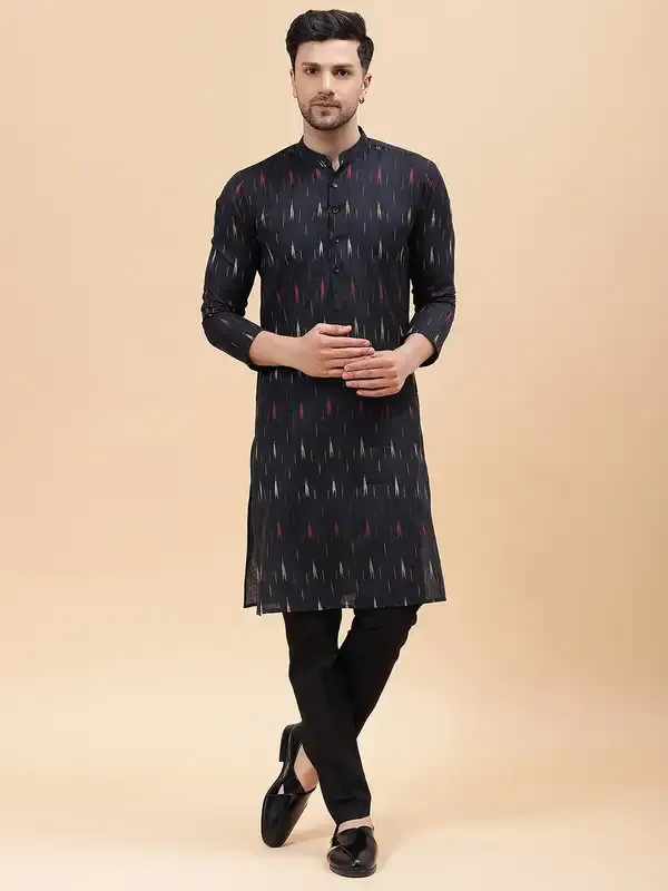 Men_Black_&_Red,_Yellow,White_Pure_Cotton_Printed_Staright_Kurta_With_Pajama