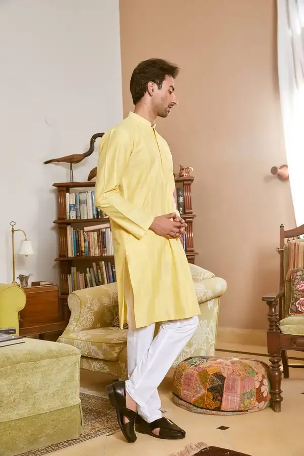 Men_Yellow_Cotton_Silk_Pintex_Design_Thread_Work_Kurta_With_Pyjama