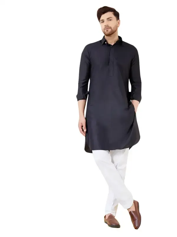 Men_Black_Cotton_Solid_Pathani_Kurta_With_Pyjama