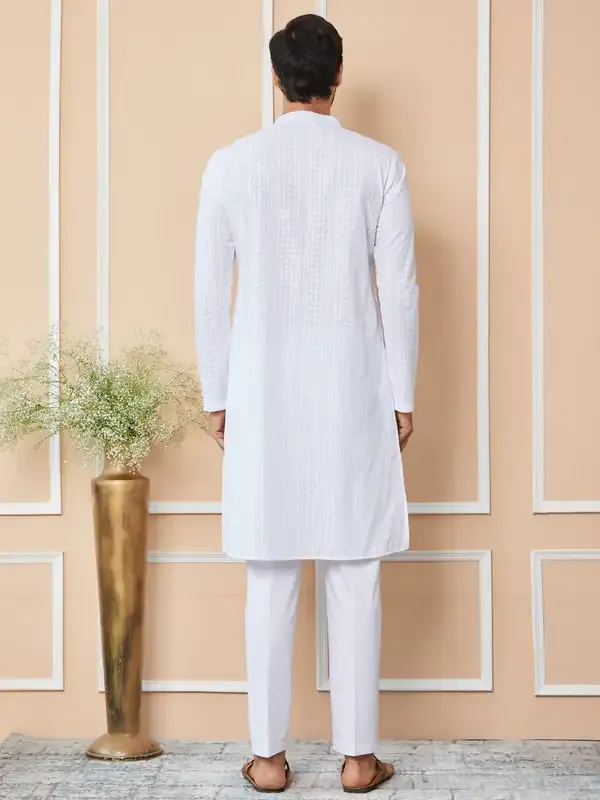 White_Embroidered_Chikankari_Pure_Cotton_Straight_Kurta_With_Pyjama