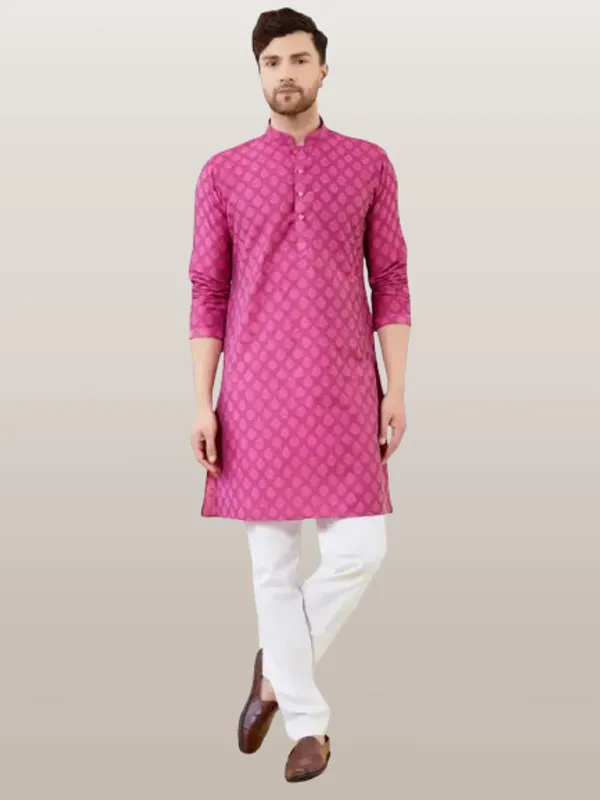 Pink_Ethnic_Motifs_Silk_Jacquard_Woven_Design_Straight_Kurta_With_Pyjama