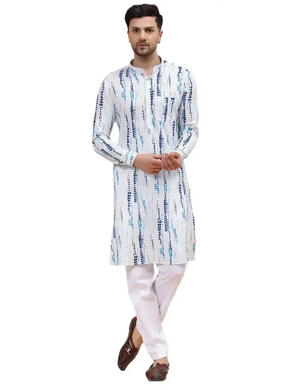 Men_White_&_Blue_Pure_Cotton_Printed_Staright_Kurta_With_Pajama
