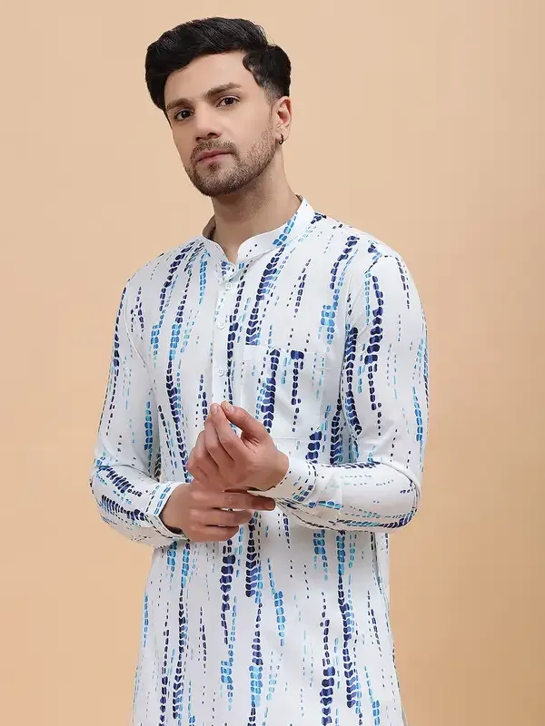 Men_White_&_Blue_Pure_Cotton_Printed_Staright_Kurta_With_Pajama