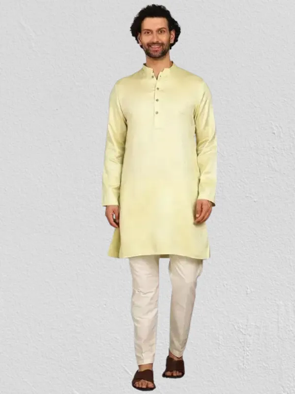 Men_Lime_Woven_Silk_Straight_Kurta
