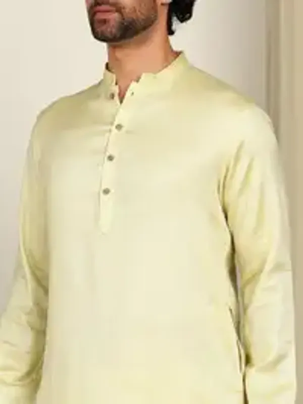 Men_Lime_Woven_Silk_Straight_Kurta
