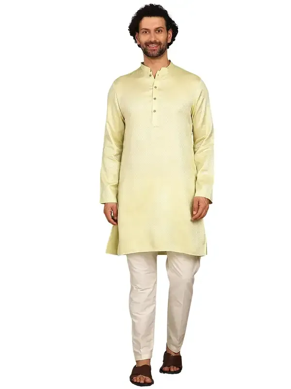 Men_Lime_Woven_Silk_Straight_Kurta