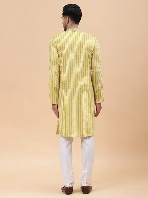 Men_Gold_&_White_Pure_Cotton_Embroidered_Staright_Kurta_With_Pajama