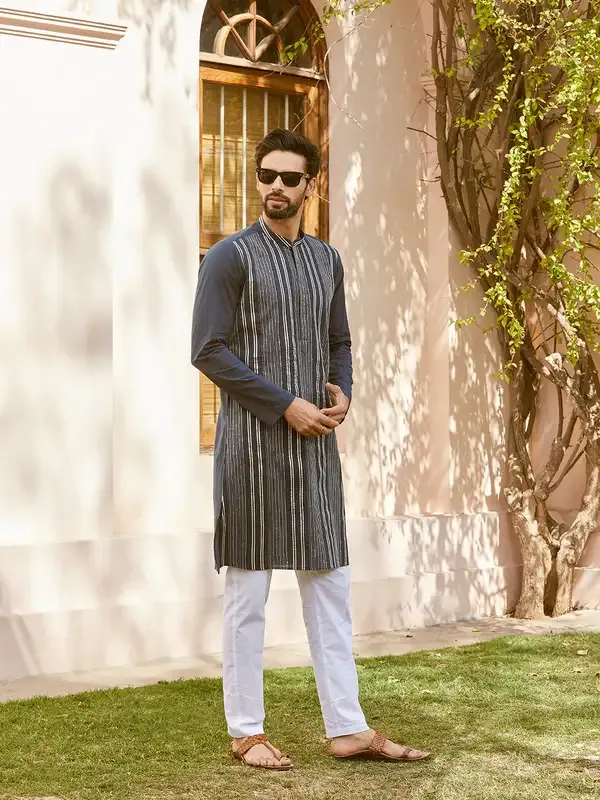 Men_Teal_Cotton_Pintex_Design_Sequins_Kurta_With_Pyjama