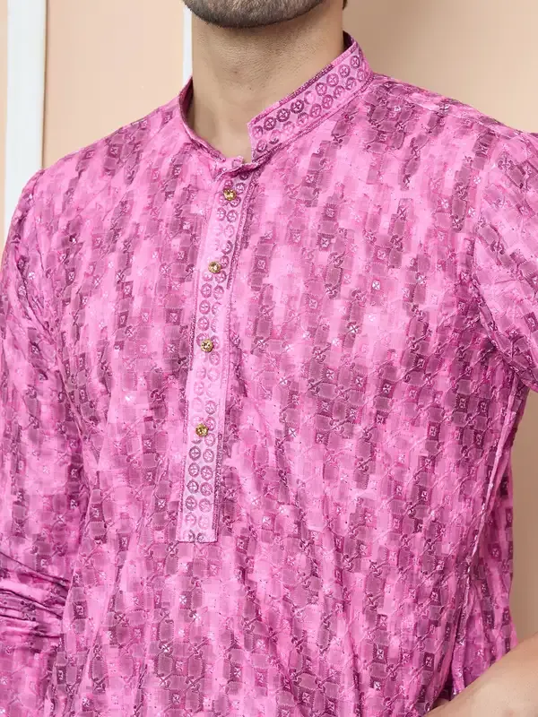Magenta_Tie_&_Dye_Printed_&_Embroidered_Cotton_Straight_Kurta_With_Pyjama