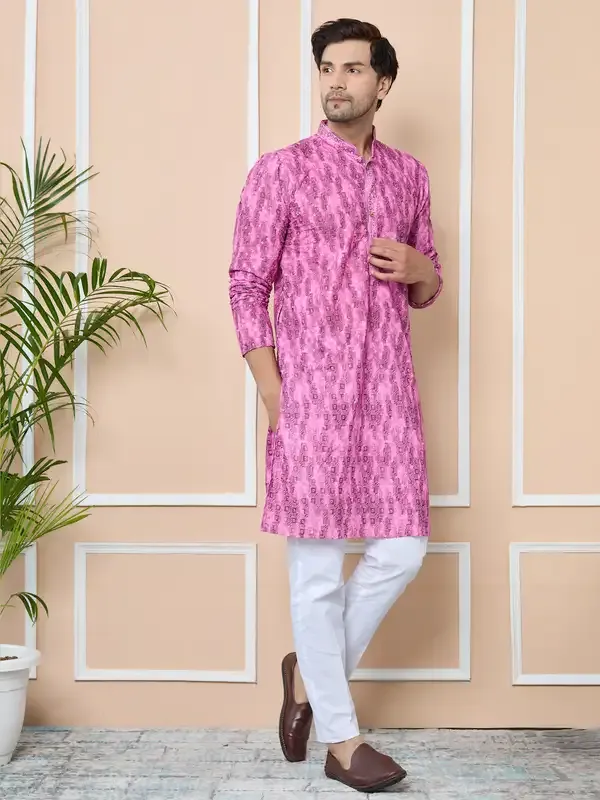 Magenta_Tie_&_Dye_Printed_&_Embroidered_Cotton_Straight_Kurta_With_Pyjama