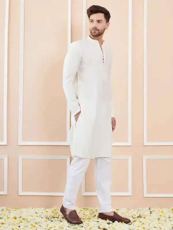Men_Off_White_And_Gold_Chanderi_Silk_Sequins_Kurta_With_Pyjama