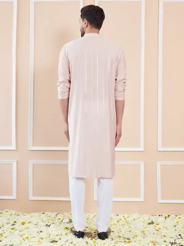 Men_Pink_And_Gold_Chanderi_Silk_Sequins_Kurta_With_Pyjama