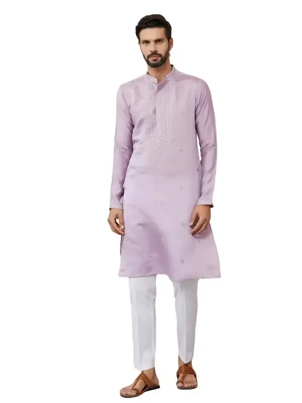 Lavender_Embroidered_Chanderi_Silk_Straight_Kurta_With_Pyjama