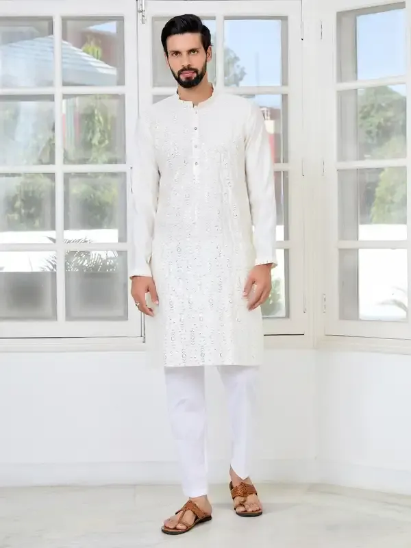 Cream_Sequins_Embroidered_Straight_Kurta_With_Pyjama