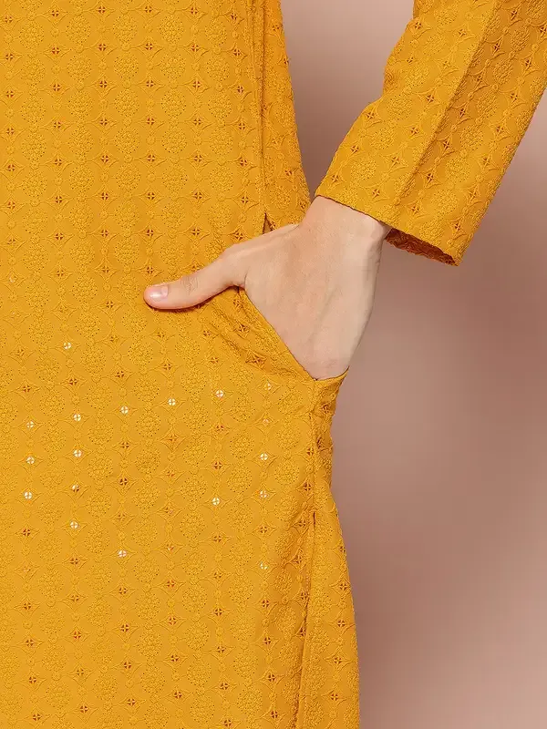 Men_Mustard_Embroidered_Sequined_Rayon_Kurta_With_Pyjama