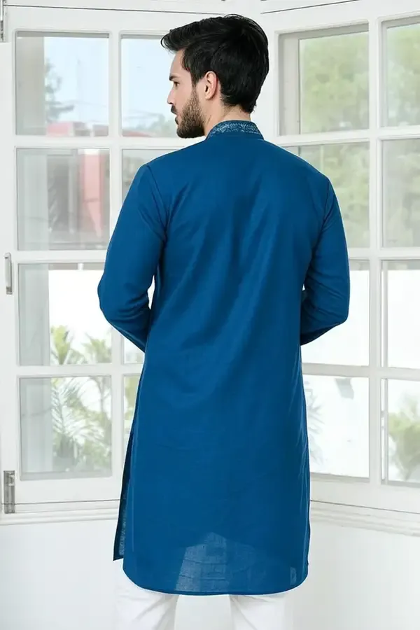Blue_Mirror_Worked_Cotton_Straight_Kurta_With_Pyjama