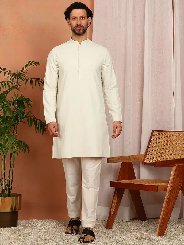 Cream_Woven_Straight_Kurta_With_Pyjama