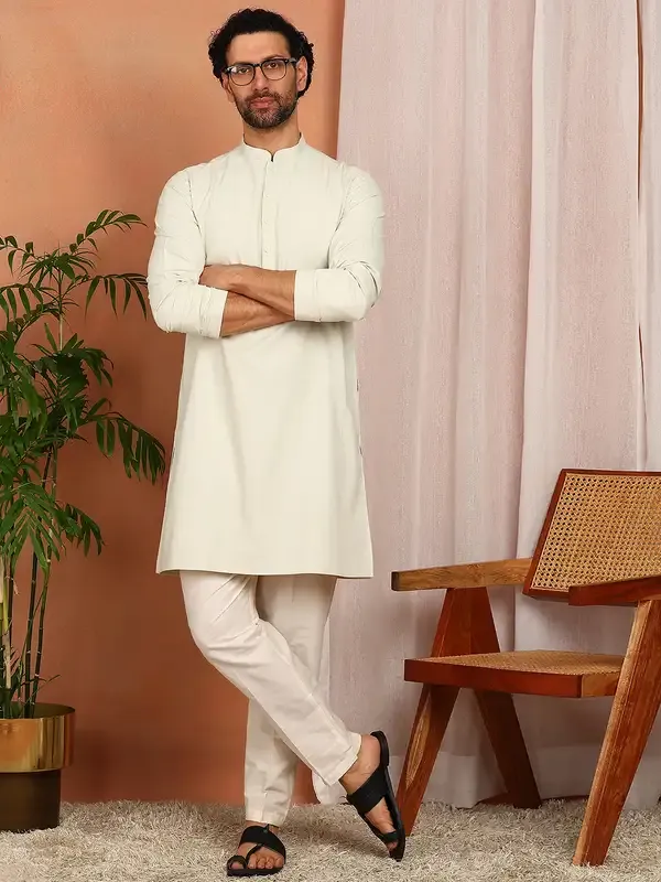 Cream_Woven_Straight_Kurta_With_Pyjama