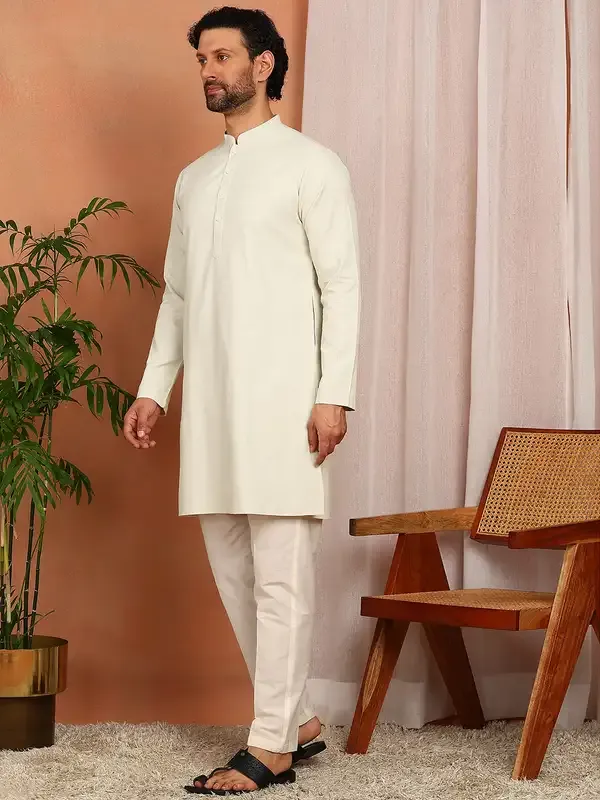 Cream_Woven_Straight_Kurta_With_Pyjama