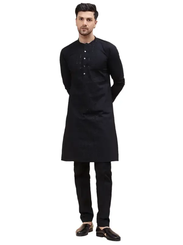 Men_Black_Pure_Cotton_Embroidered_Staright_Kurta_With_Pajama