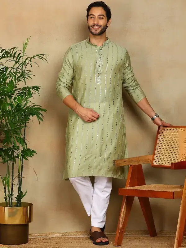 Green_Sequins_Embroidered_Viscose_Straight_Kurta_With_Pyjama
