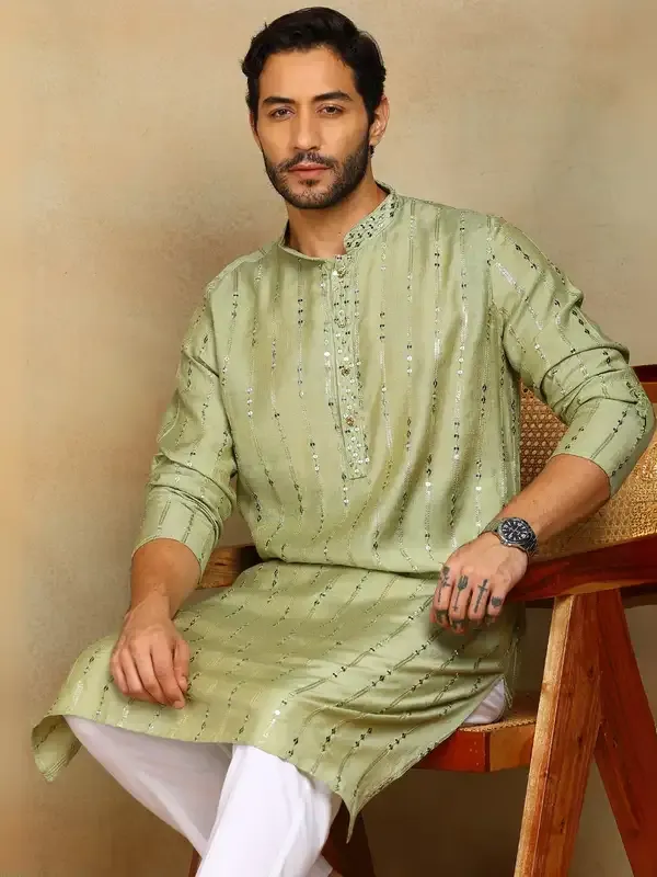 Green_Sequins_Embroidered_Viscose_Straight_Kurta_With_Pyjama