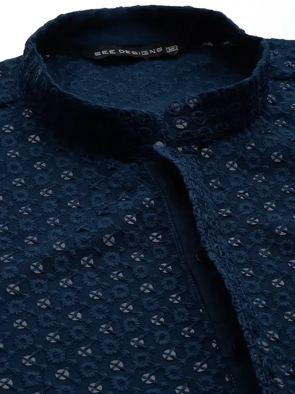 Men_Teal_Blue_Floral_Embroidered_Sequined_Rayon_Kurta_With_Pyjama