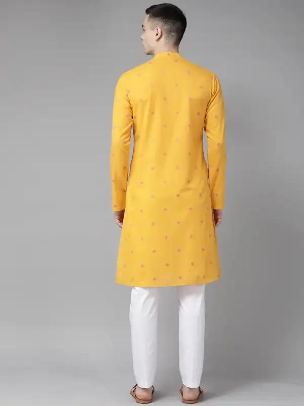 Men_Yellow_&_Maroon_Woven_Design_Straight_Kurta_With_Pyjama