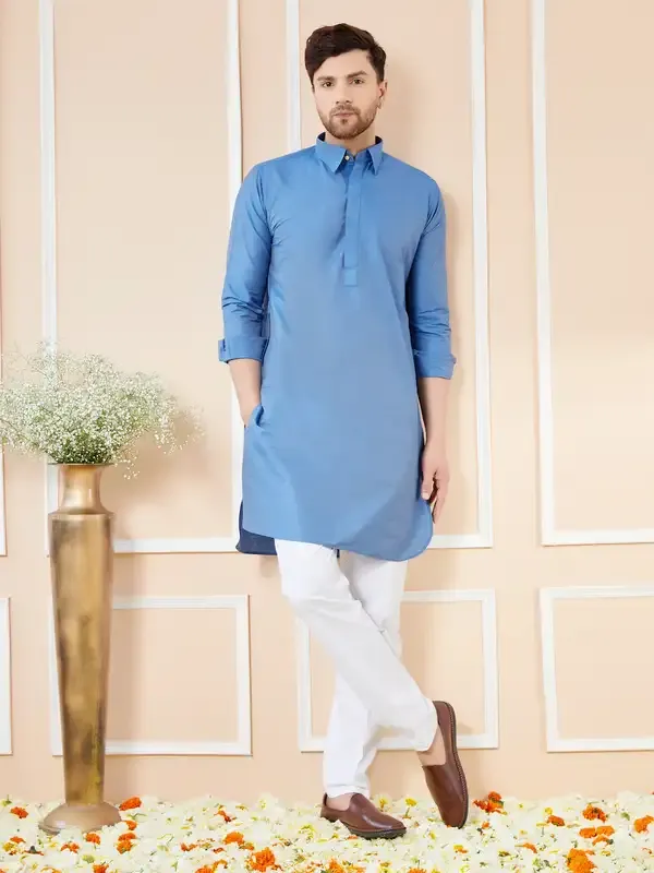 Men_Blue_Cotton_Solid_Pathani_Kurta_With_Pyjama