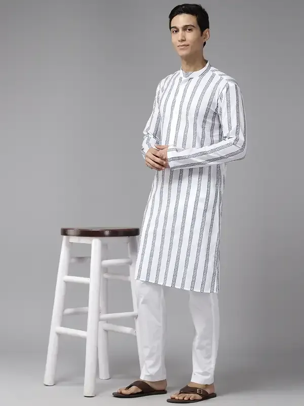 Men_White_&_Blue_Pure_Cotton_Embroidered_Staright_Kurta_With_Pajama