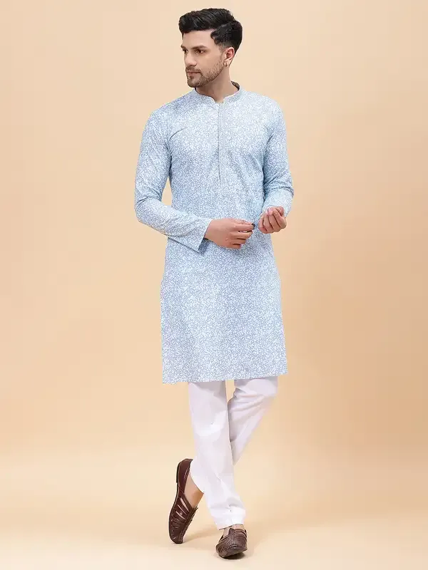 Men_Sky_Blue_&_White_Pure_Cotton_Embroidered_Staright_Kurta_With_Pajama