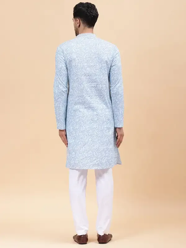Men_Sky_Blue_&_White_Pure_Cotton_Embroidered_Staright_Kurta_With_Pajama