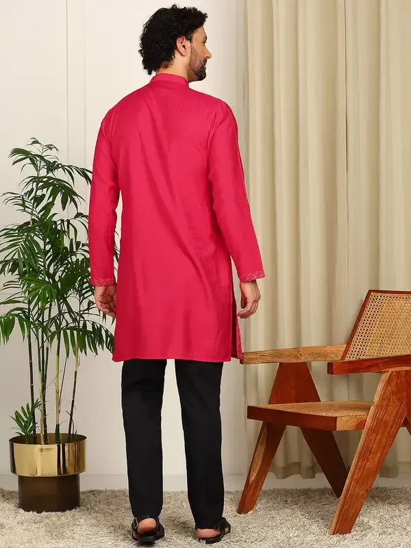 Pink_Sequin_Embroidered_Mandarin_Collar_Straight_Kurta_With_Pyjama