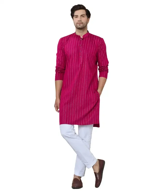 Magenta_Thread_Work_Straight_Kurta_With_Pyjama