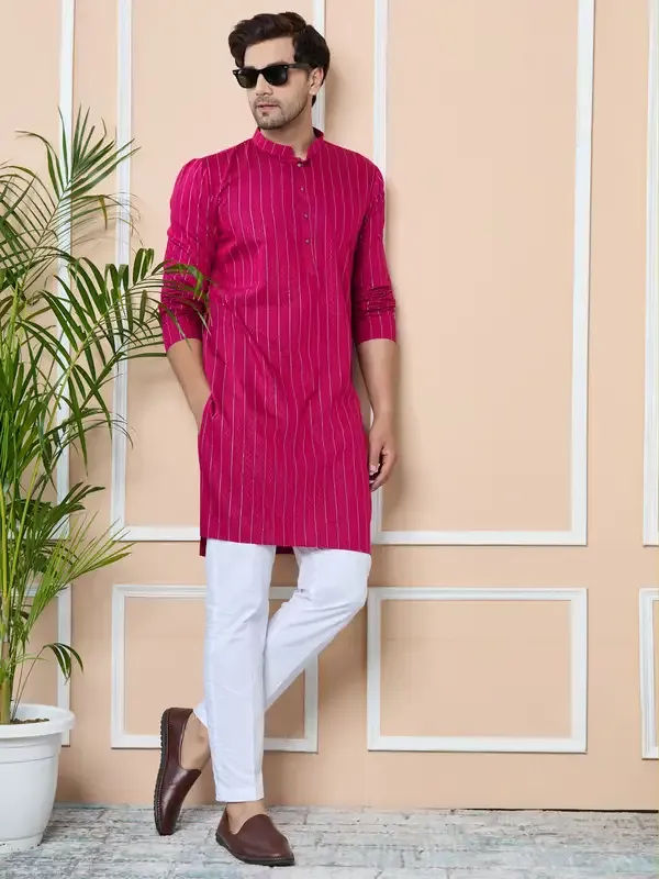 Magenta_Thread_Work_Straight_Kurta_With_Pyjama