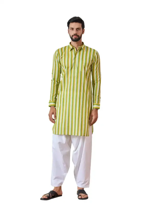 Men_Lime_Green_Regular_Pure_Cotton_Pathani_Kurta_With_White_Salwar