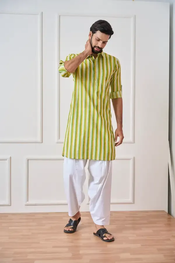 Men_Lime_Green_Regular_Pure_Cotton_Pathani_Kurta_With_White_Salwar