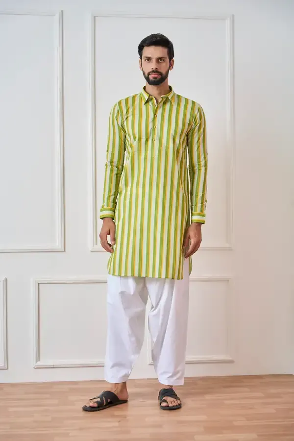Men_Lime_Green_Regular_Pure_Cotton_Pathani_Kurta_With_White_Salwar