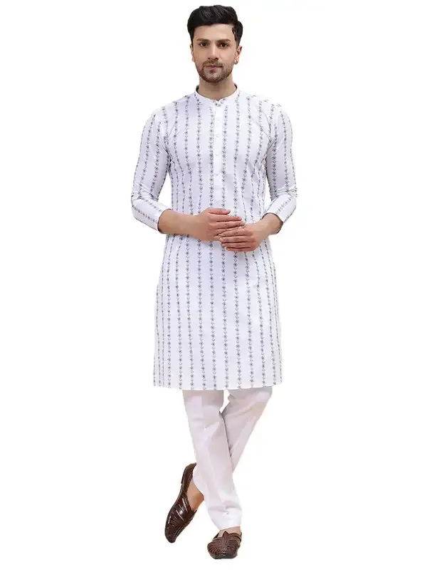 Men_White_&_Blue_Pure_Cotton_Embroidered_Staright_Kurta_With_Pajama