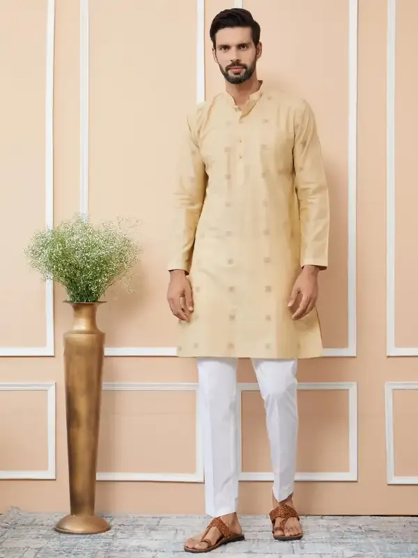 Beige_Cotton_Handloom_Motifs_Straight_Kurta_With_Pyjama