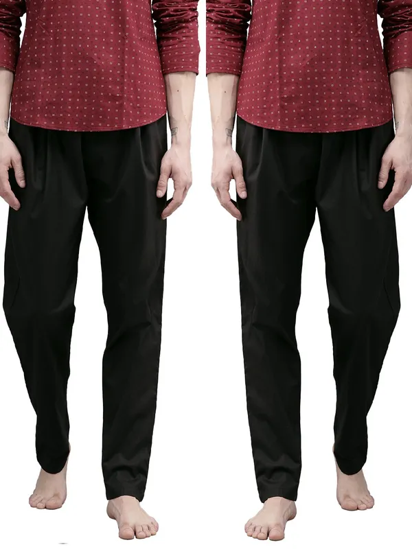 Combo_Pack_of_2:_Black_Solid_Cotton_Salwar's_with_Drawstring