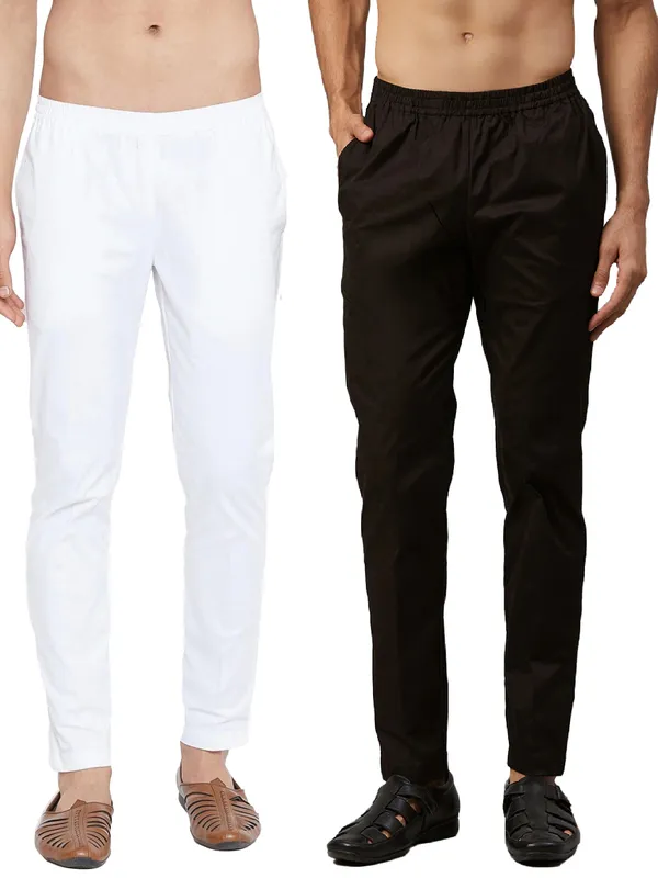 Combo_Pack_of_2:_White_&_Black_Solid_Cotton_Pyjama