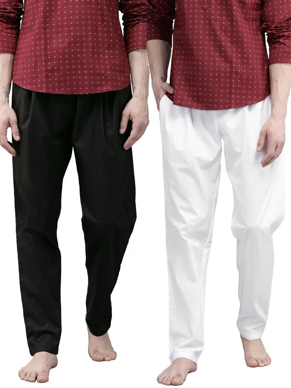 Combo_Pack_of_2:_White_&_Black_Solid_Cotton_Salwar's_with_Drawstring