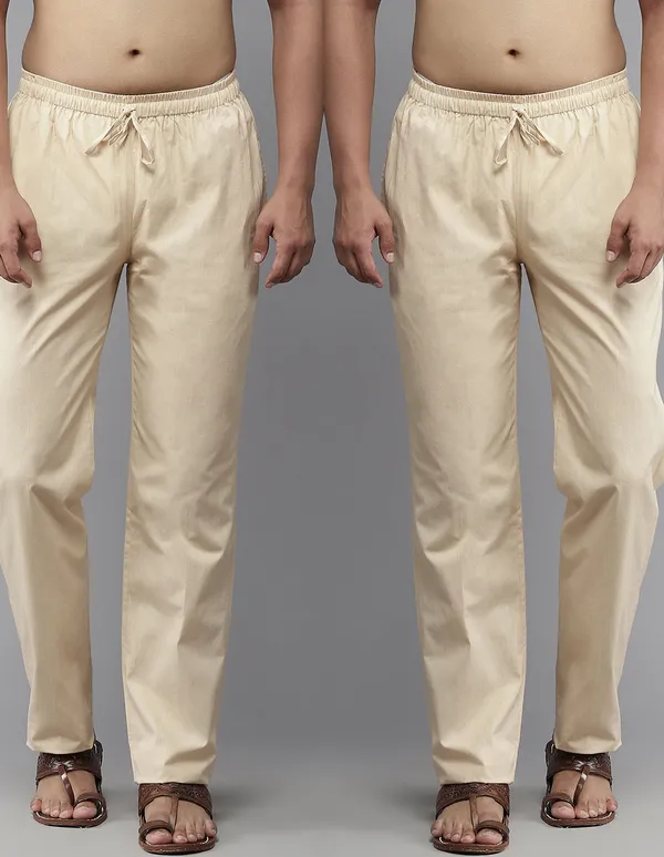 Combo_Pack_of_2:_Beige_Solid_Cotton_Pyjamas