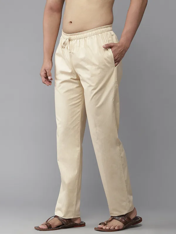 Combo_Pack_of_2:_Brown_&_Beige_Solid_Cotton_Pyjamas