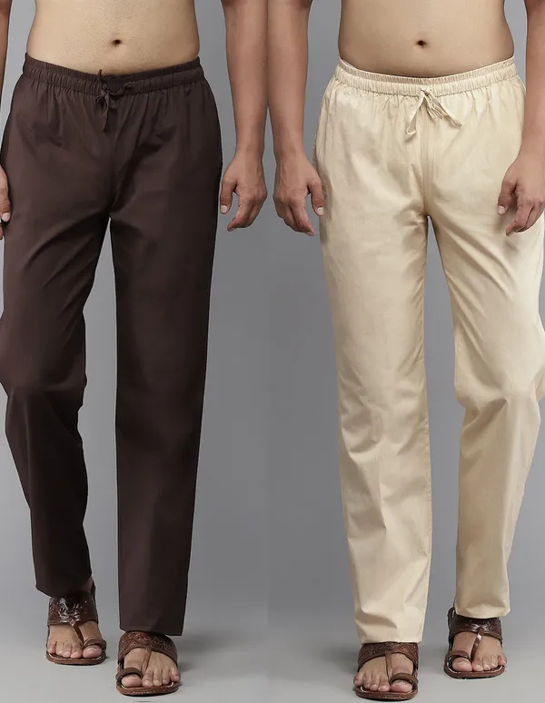 Combo_Pack_of_2:_Deep_Brown_&_Beige_Solid_Cotton_Pyjamas