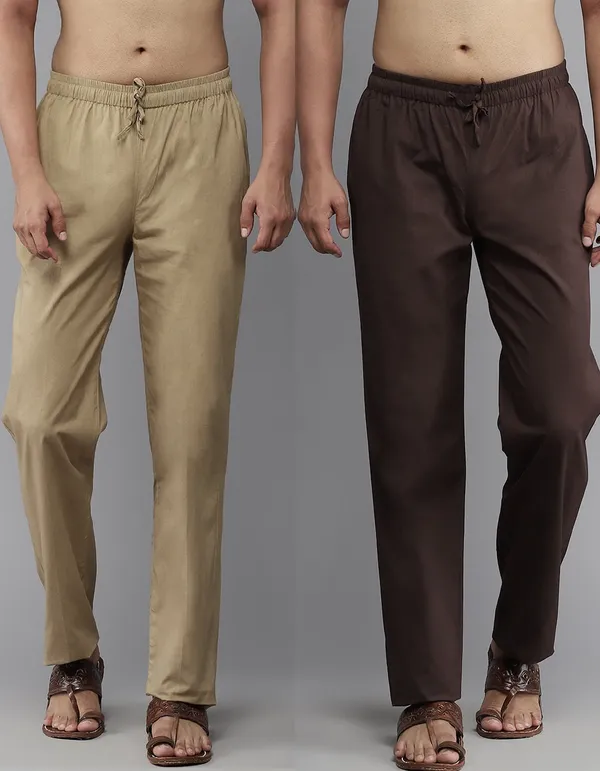 Combo_Pack_of_2:_Deep_Brown_&_Brown_Solid_Cotton_Pyjamas